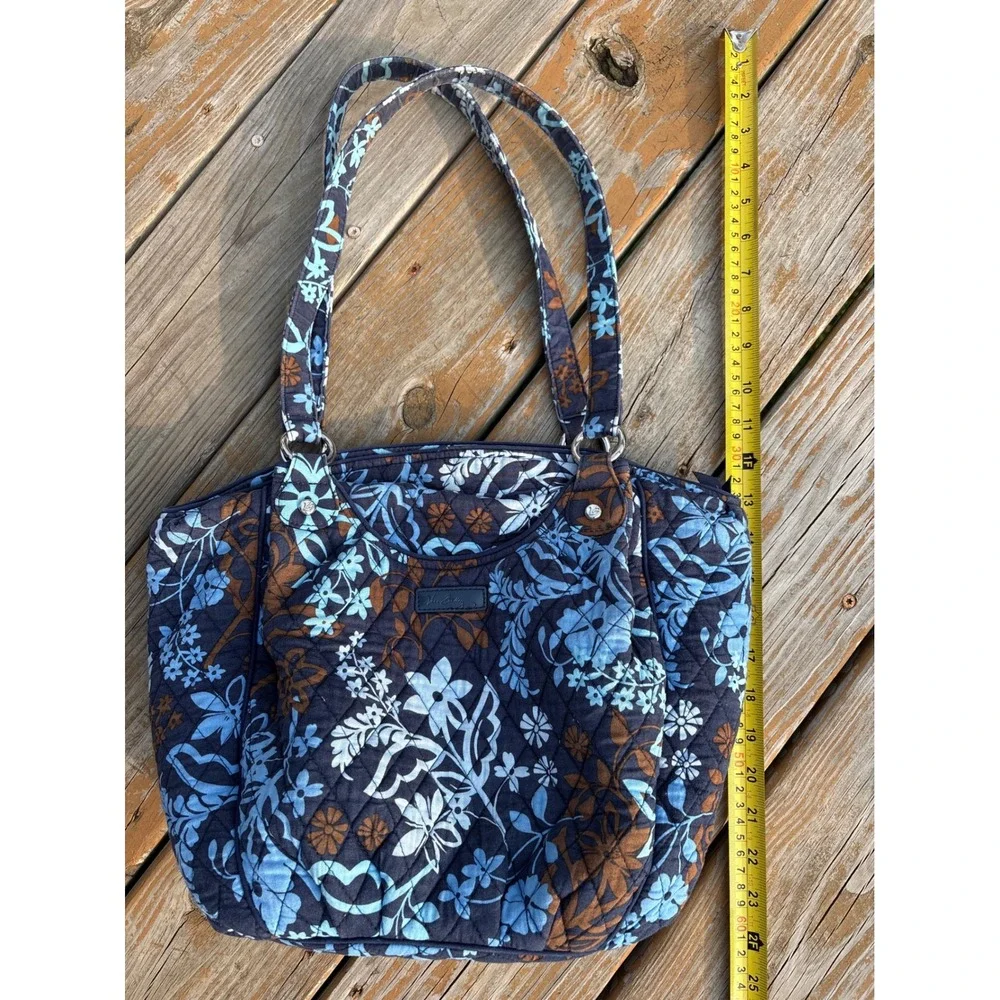 Vera Bradley Night and Day Quilted Floral Shoulder Bag Navy Blue Tote